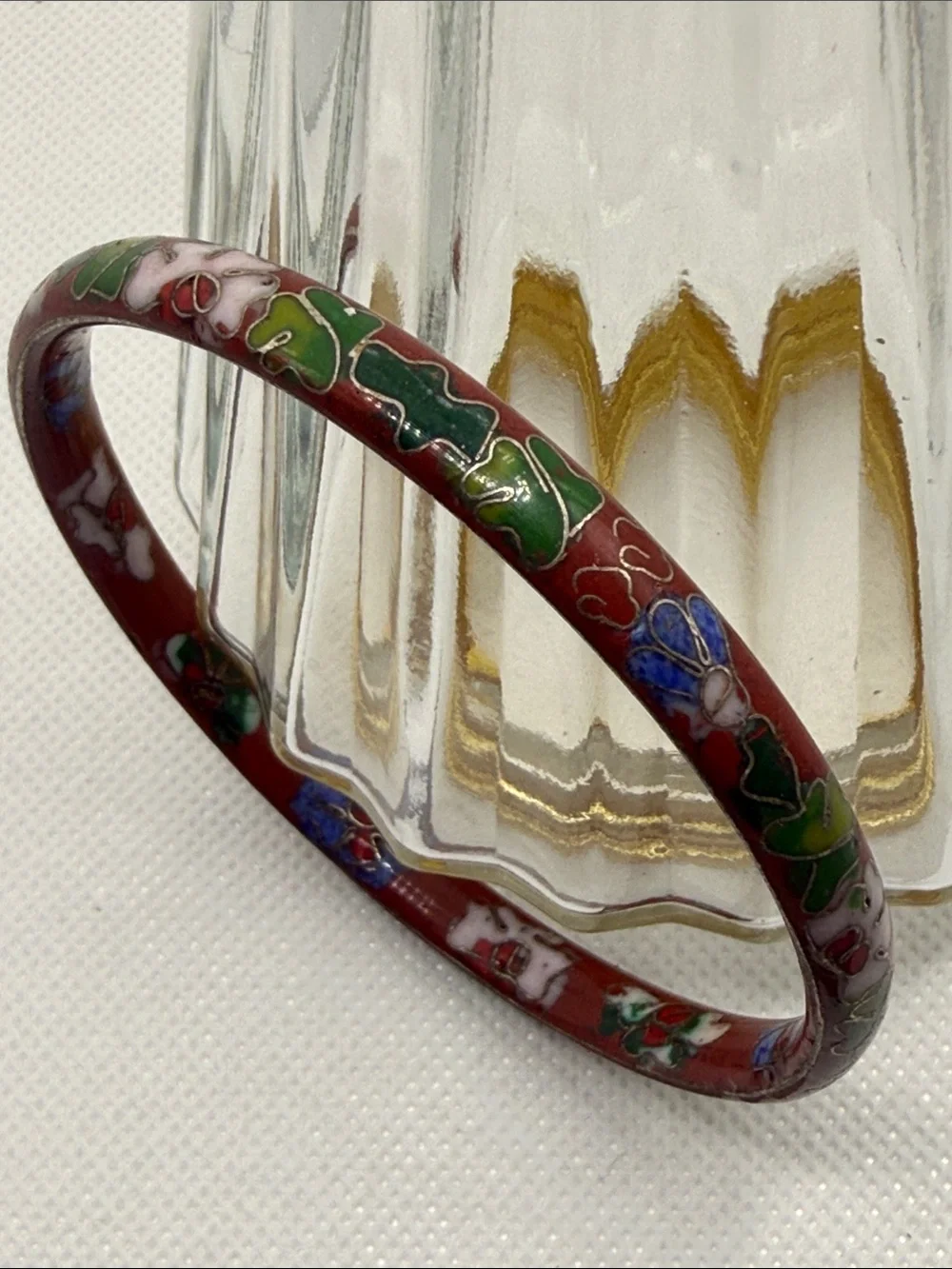Vintage gorgeous Cloisonné Floral Enamel Bangle Bracelet - Red, Green, Blue